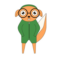 Funny vector squirrel in pajama and glasses. Little flat squirrel isolated transparent background. Perfect kids room poster element and child t-shirt print. EPS 10