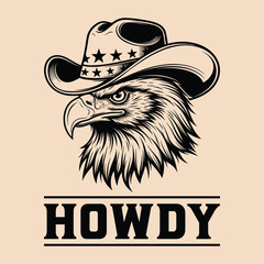 Eagle in Cowboy Hat Western Howdy Illustration
