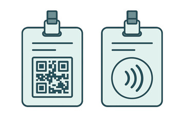 Obraz premium Stylized identification badge with QR code and contactless payment symbol