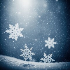 Ethereal snowflakes cascading on a gently illuminated, snowy landscape, evoking winter serenity