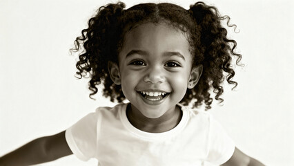 Portrait of a cheerful laughing African American girl 3-4 years old in a T-shirt