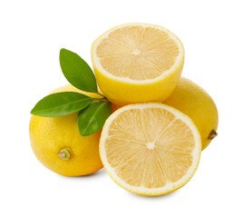 Fresh lemons and leaves isolated on white