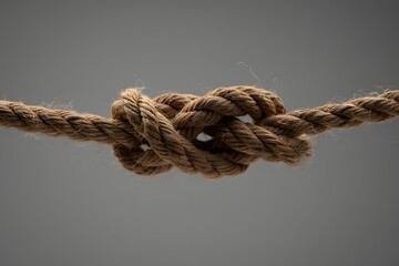 A close up of a knotted rope against a neutral background in a studio setting