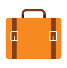 Orange briefcase with brown straps and buckle details Keywords: briefcase, bag, luggage