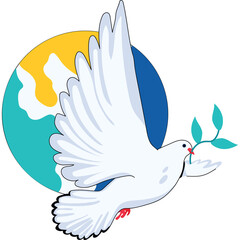 White Dove Carrying Olive Branch Symbolizing Peace and Hope Flying Across a Colorful Globe