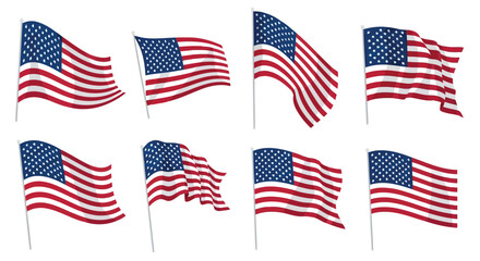 Vector art of set of waving american flag a collection of patriotic symbol of the united states, representing freedom and independence