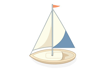 Stylized cartoon sailboat with beige hull and blue accent sail