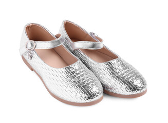 Pair of stylish kid's shoes isolated on white