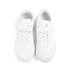 Pair of stylish kid's sneakers isolated on white, top view