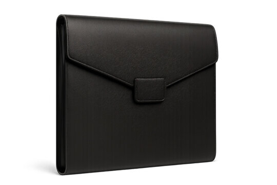 Black leather portfolio folder presenting corporate business professionalism, organizing documents, transparent background