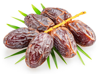 Cluster of ripe dry or soft dates palm fruit isolated on white background. File contains clipping path.