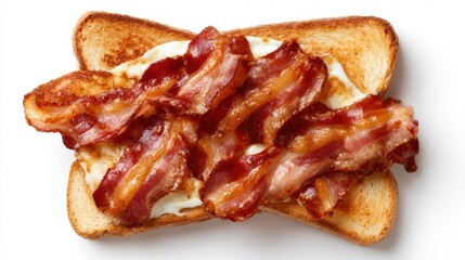 Appetizing and mouthwatering bacon sandwich on toasted bread, portraying a delightful and indulgent snack ideal for breakfast or a casual meal.