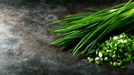 Fresh green chives with a rustic chopping block create an inviting atmosphere for culinary adventures, emphasizing their versatility in gourmet dishes and salads.