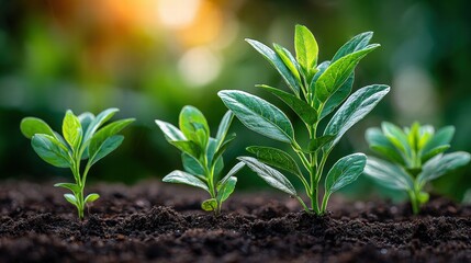 Young plants growing in soil, symbolizing growth and new beginnings in nature.