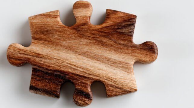 A single, handcrafted wooden puzzle piece resting on a neutral background, representing individuality and connection, inviting the viewer to reflect on the importance of unity within diversity.