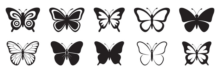 Butterfly Silhouette Icon Collection | Black and White Butterfly Vector Set