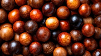 A captivating display of various wooden balls in diverse shades, illustrating the beauty of natural materials and inviting tactile exploration and artistry.