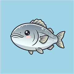 An adorable cartoon fish illustration, a cute aquatic character isolated on a blue background