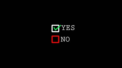 yes checkbox and  no box on black background. Concept of decision making, approval, selection, and choice in minimal digital design.
