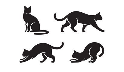 Black Cat Silhouettes in Various Poses