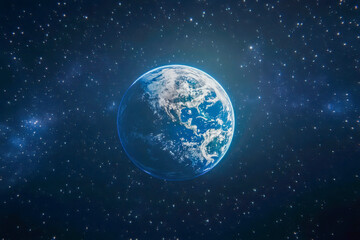 Fototapeta premium Earth shines brightly against a backdrop of countless stars, showcasing the beauty of our planet in the expansive universe
