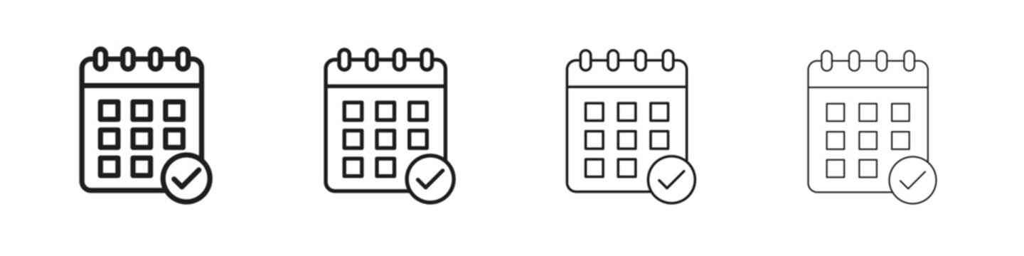 Calendar check icon outline symbol. Editable Stroke collection.