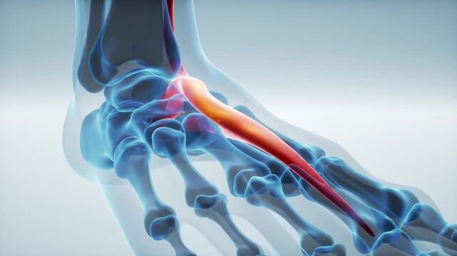 Animated Foot Anatomy Plantar Fascia Highlighted in Red Blue Bone Structure