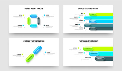 Company Insight Four Five Two Three Element Diagram Presentation Design Vector Illustration Collection. Product Profile 4 5 2 3 Step Infographic Frame Template Bundle.