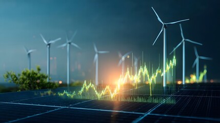 Renewable energy investment and stock market performance with solar panels and windmills