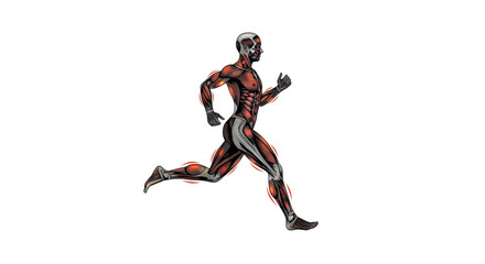 Detailed anatomical illustration of human musculature during running motion, perfect for educational materials, fitness content, health, and medical visualizations