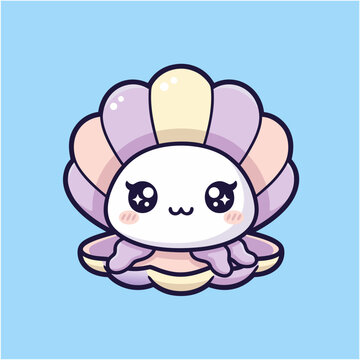 Adorable Kawaii Shell Illustration with Pastel Shades and Cute Details