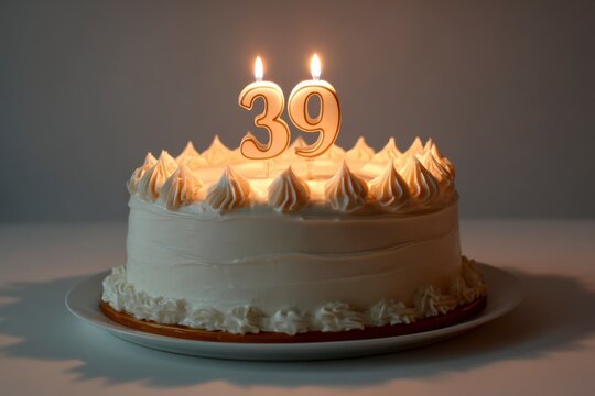 Celebratory Cake with Candles for a Milestone 39th Birthday Celebration