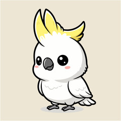 Adorable cartoon cockatoo parrot with a yellow crest, cute chibi style vector