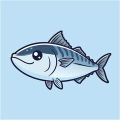 Charming Cartoon Mackerel Illustration with Cute Expression, Perfect for Aquatic Themes
