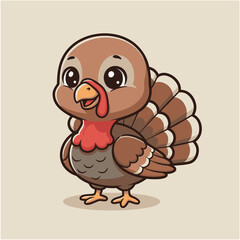 Adorable Cartoon Turkey Bird Illustration with Round Eyes and Plumage