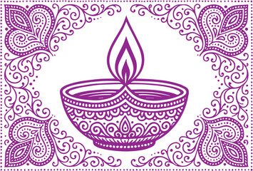 Intricate Mandala Style Diya Lamp Vector Illustration for Diwali Festival