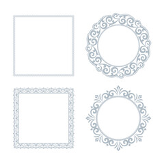 Set of decorative frames Elegant vector element for design in Eastern style, place for text. Floral gray and white borders. Lace illustration for invitations and greeting cards