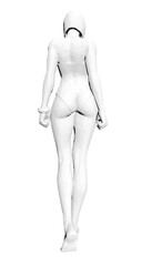 Polygonal woman in swimsuit sketch with geometric shapes and clean lines. This vector illustration features a stylized female figure composed of triangular facets. Back view