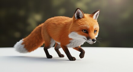 Cute Fox Strolling Animated Red Fox Creature Walking in Forest Light