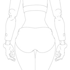 A robotic girl sketched in clean contour lines, featuring mechanical details and futuristic aesthetics. This minimalist drawing explores human-machine fusion concepts.
