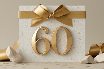Elegant Gold 60th Birthday Celebration Gift Box with Ribbon Decoration