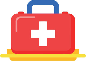 Obraz premium Red first aid kit with white cross and blue handle