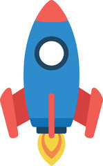 Blue rocket launching space exploration icon