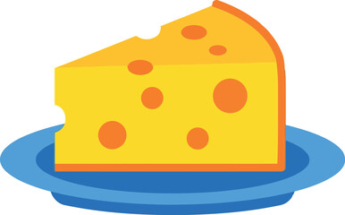 Swiss cheese wedge on blue plate delicious food icon