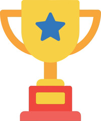 Golden trophy with blue star achievement award icon