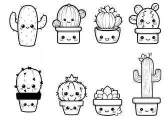 Cute Cactus coloring page. Coloring activity for kids. Simple cute kid drawing. Contour image of cactus scribble for coloring for adults.