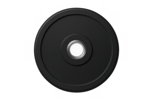Black barbell weight plate for strength training and gym fitness workouts, isolated on transparent background - Powered by Adobe