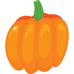 A Vibrant Orange Pumpkin with a Green Stem on a Transparent Background Ideal for Autumn and Halloween Decorations