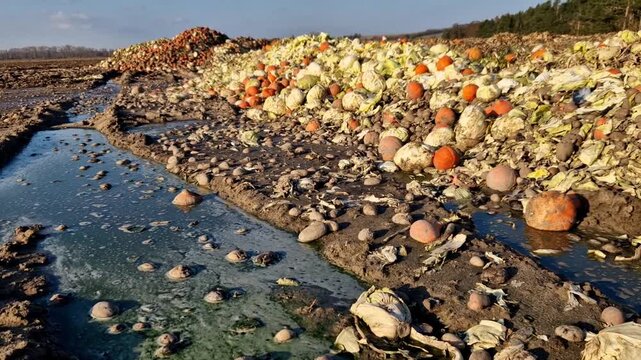 composting is a method of recycling fruits and vegetables. Rotten and moldy baked goods are unsaleable to be thrown away in a pile from the supermarket, fertilizers, organic, green water, orange