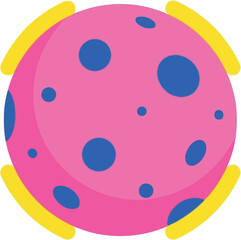 Fototapeta premium Pink planet with blue spots and yellow halo